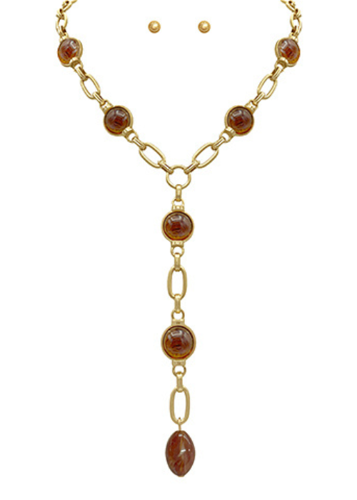 Pearl & Oval Chain Y Necklace Set