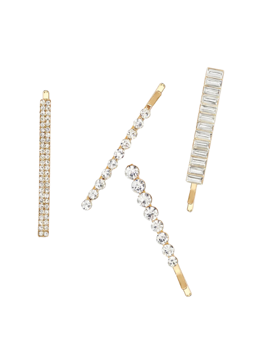 Metal Rhinestone Bobby Pins Set - Gold