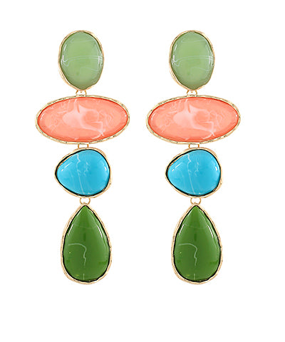 Linked Oval & Teardrop Stone Long Earrings