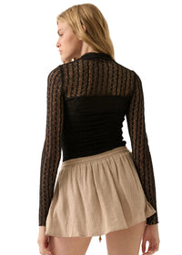 Floral Lace Ruched Mock-Neck Bodysuit