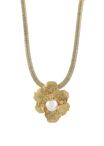 Big Flower & Pearl Pendant Necklace