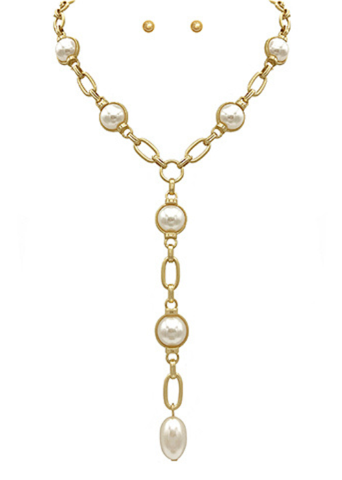Pearl & Oval Chain Y Necklace Set