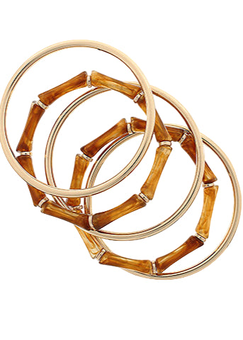 5 Row Bamboo Shape & Bangle Bracelet Set