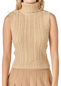 Cable Mock Neck Knit Top