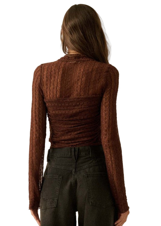 Floral Lace Ruched Mock-Neck Bodysuit