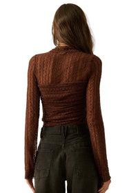 Floral Lace Ruched Mock-Neck Bodysuit