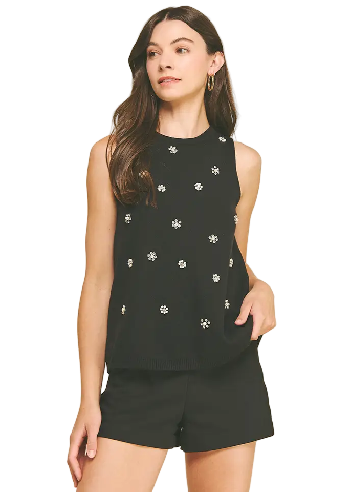 Rhinestone & Pearl Knit Top