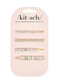 Metal Rhinestone Bobby Pins Set - Gold
