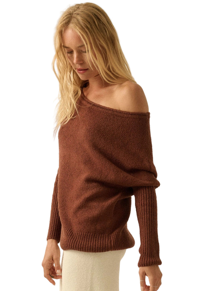 One-Shoulder Boatneck Dolman Sweater