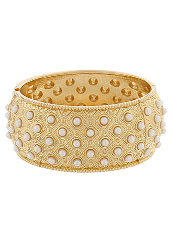 Pave Pearl Wide Bangle Bracelet