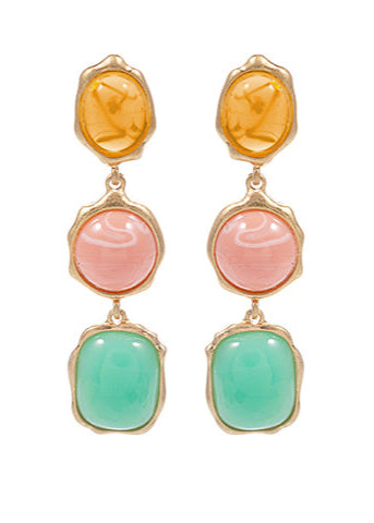 Linear Oval & Round Stone Earrings