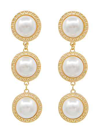 Pearl & Oriental Textured 3 Drop Earrings