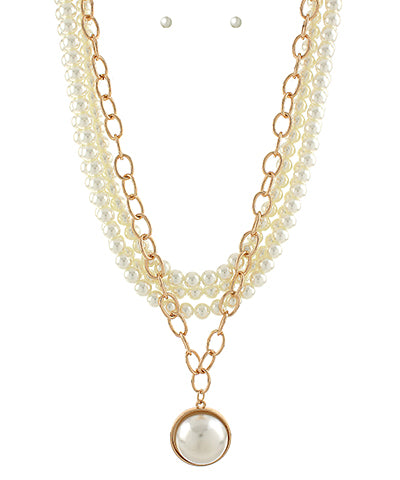 Pearl & Chain Multi Layered Necklace Set