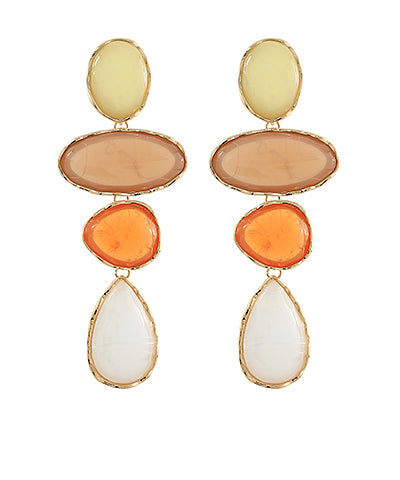 Linked Oval & Teardrop Stone Long Earrings