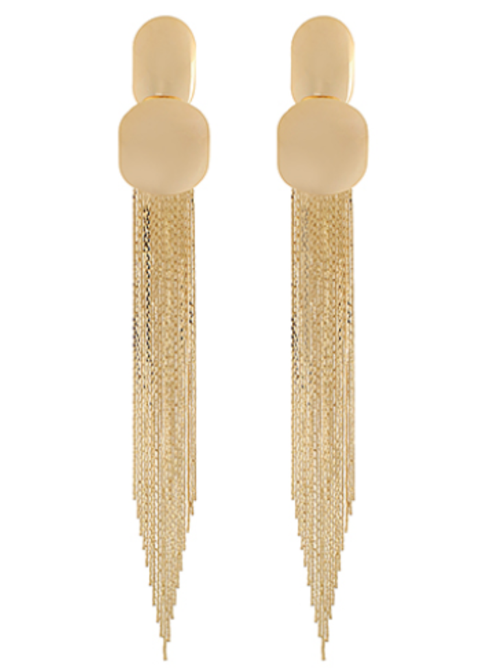 Oval & Round Fringe Chain Long Earrings