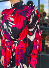 Adele Abstract Floral Ruched Sleeve Midi Dress