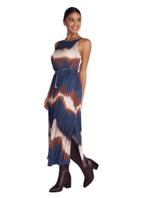 Pleated Side Slits Midi Dress