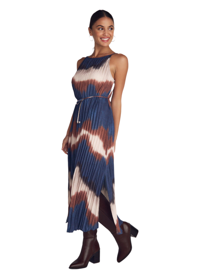 Pleated Side Slits Midi Dress
