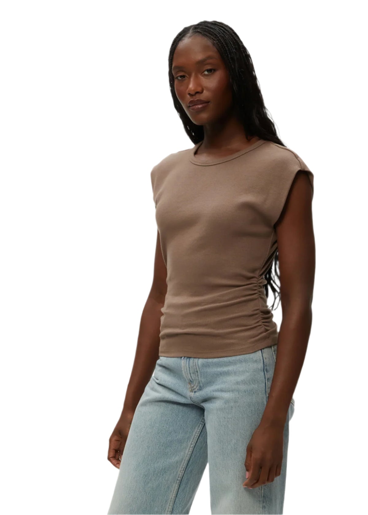 Joni Crew Neck Power Shoulder Top