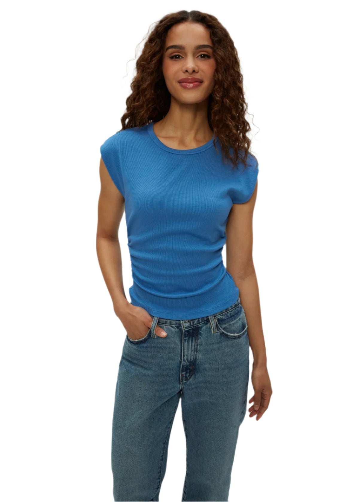 Joni Crew Neck Power Shoulder Top