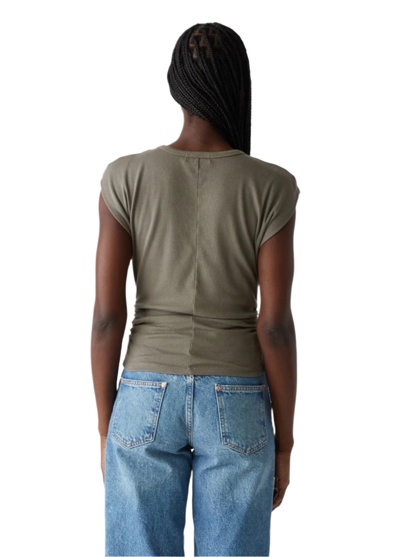 Joni Crew Neck Power Shoulder Top