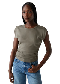 Joni Crew Neck Power Shoulder Top