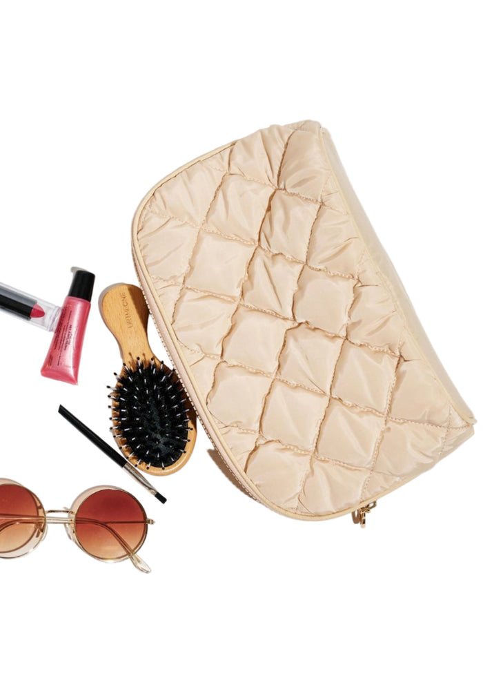 Quilted Puffer Nylon Cosmetic Dome Pouch