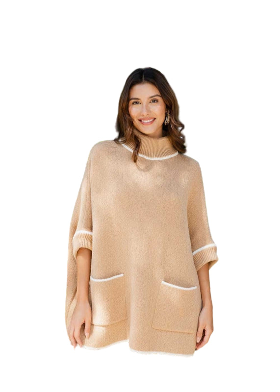 Cozy Turtle Neck Poncho With Arm Holes