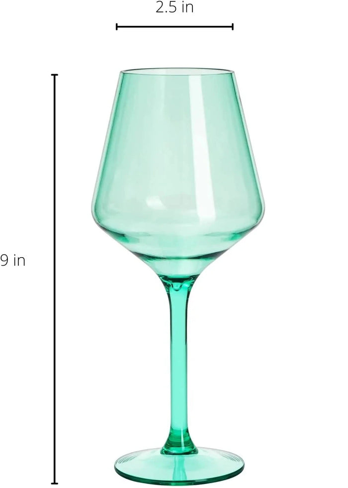 Unbreakable Colored Stemmed Wine Glasses, Acrylic oz Set - 6