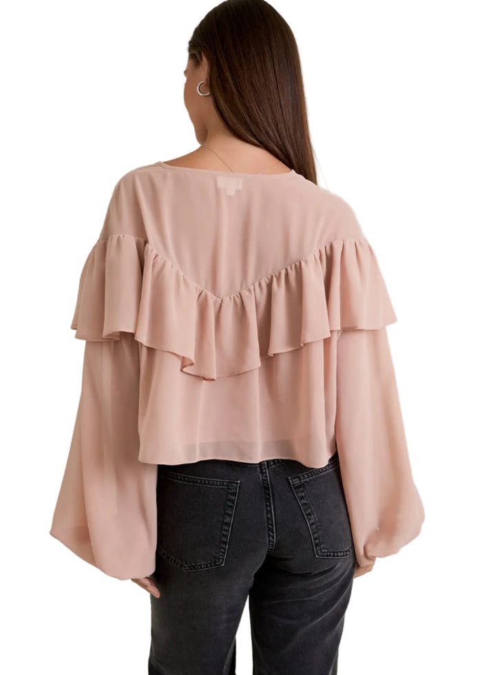 Round Neck Ruffled Crop Blouse