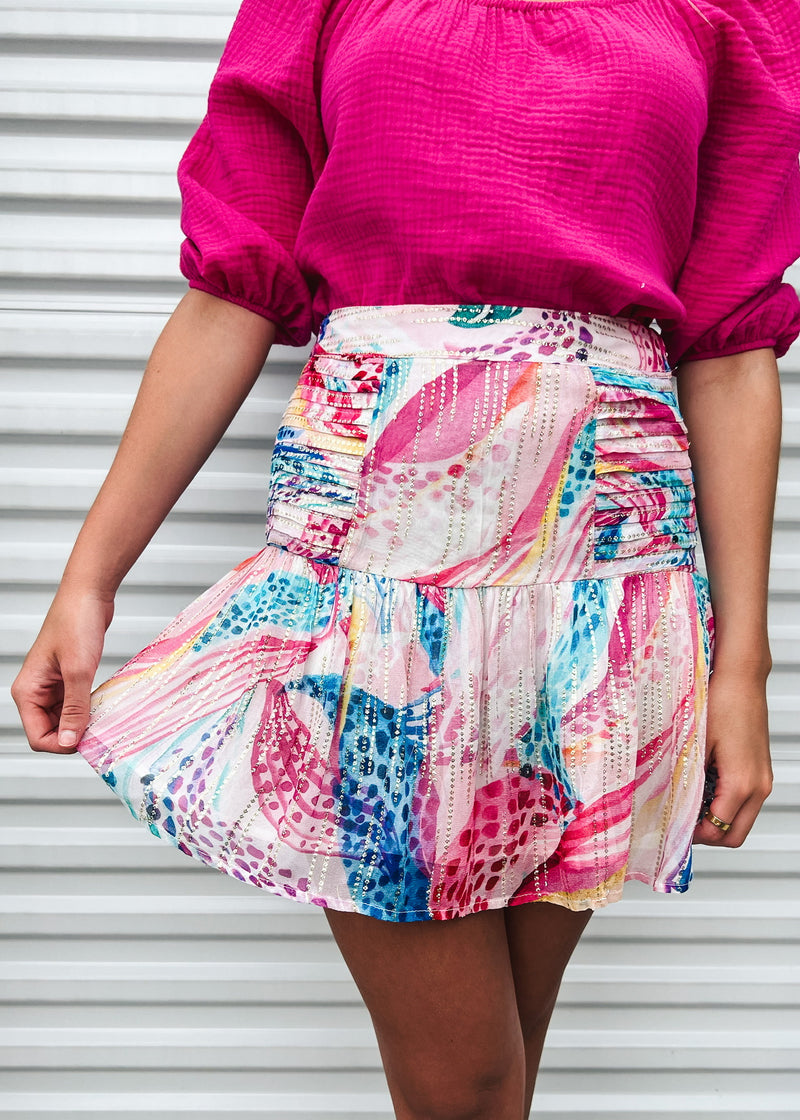 Charaya Floral Printed Ruched Skirt