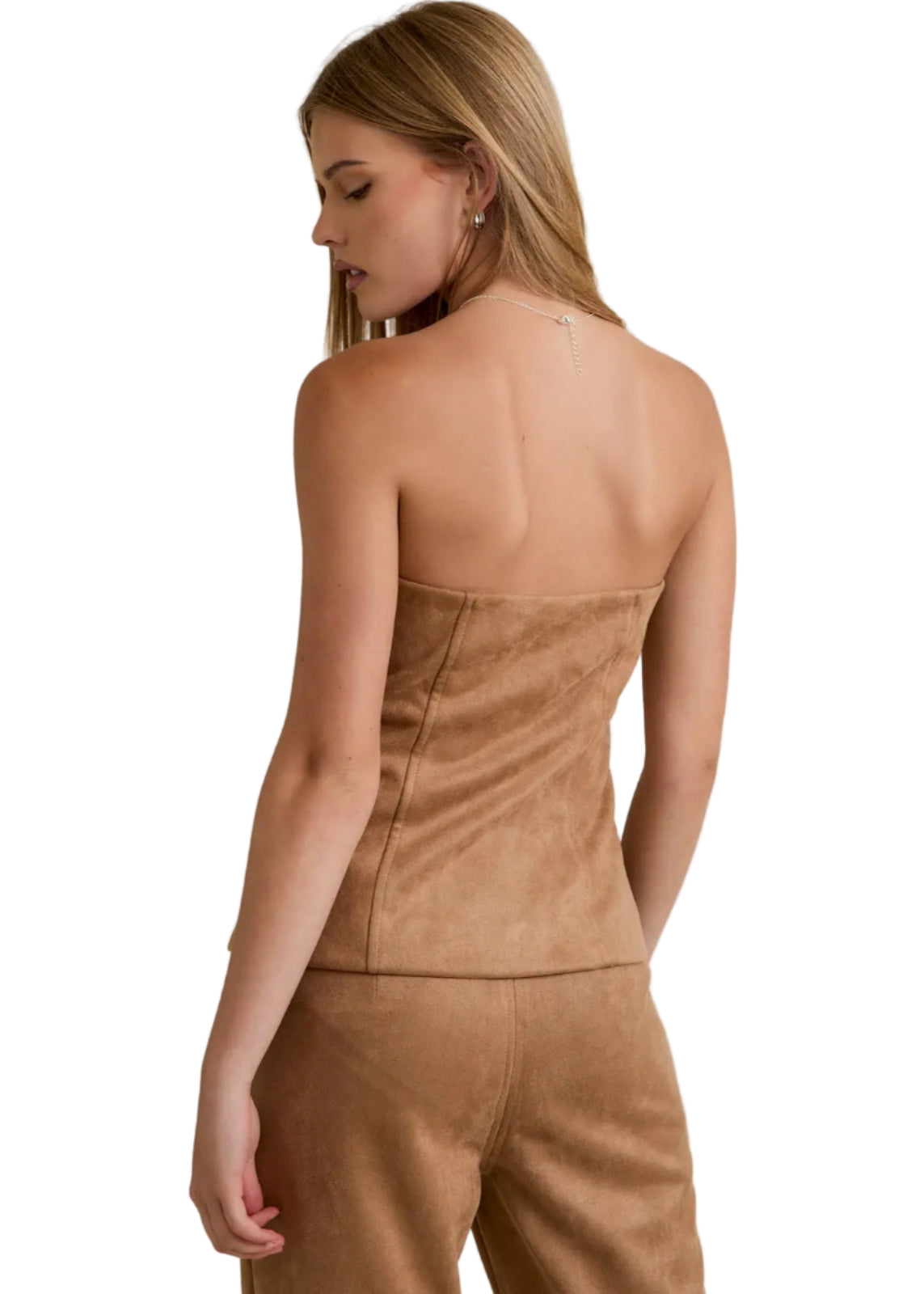 Button Front Suede Tube Blazer Top