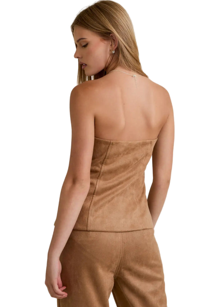 Button Front Suede Tube Blazer Top