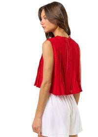 Front Tie Pleated Crop Top