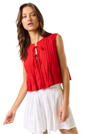 Front Tie Pleated Crop Top