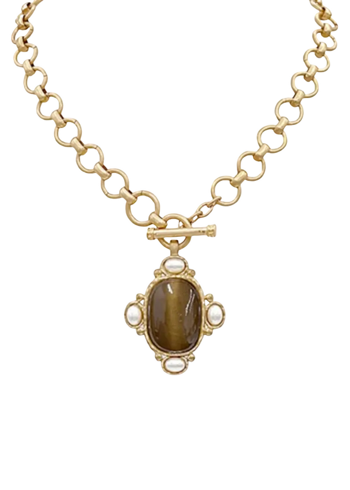 Oval Stone & Pearl Necklace