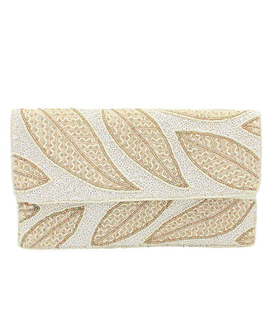 Neutral Leaf Beaded Clutch