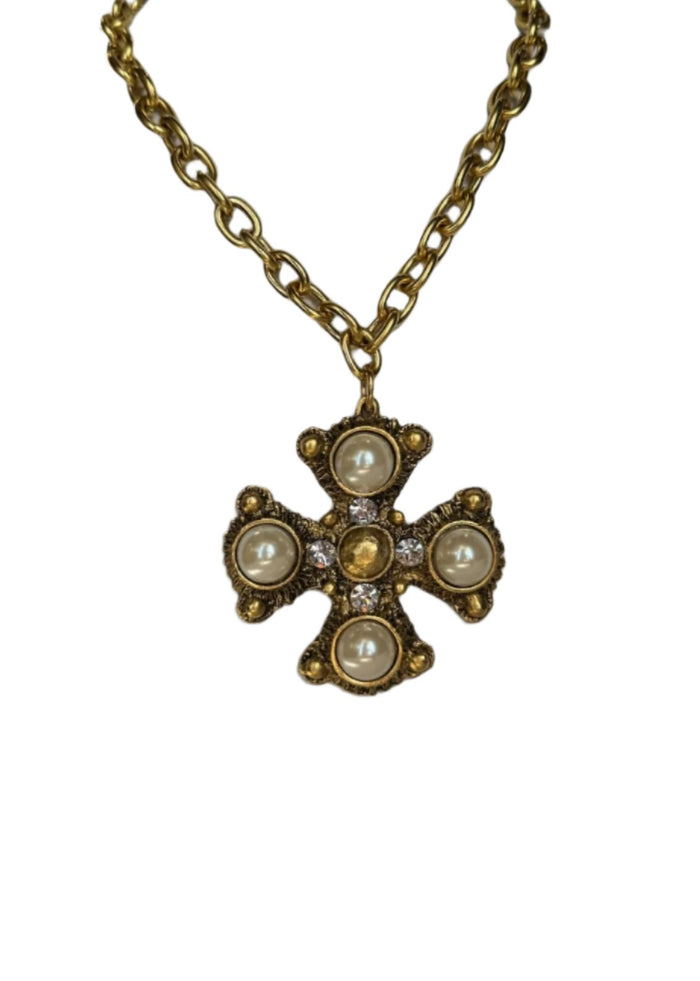 Large Cross and Pearl Necklace