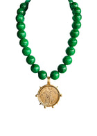 Vintage Gold Coin on Malachite  Beads