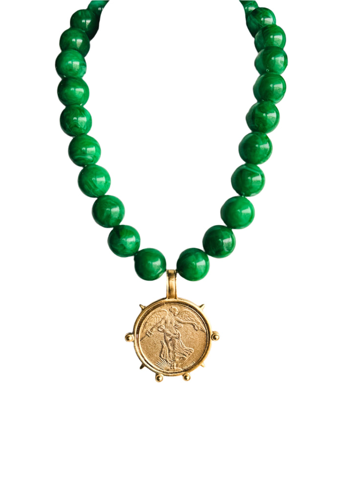 Vintage Gold Coin on Malachite Beads