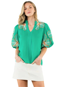 Casey Embroidered Puff Sleeve Top