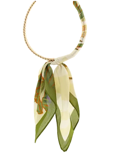 Scarf Wrapped Collar Necklace - Olive Multi/Gold