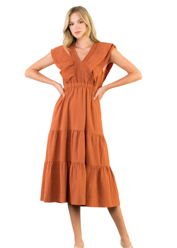 Flutter Sleeve Tiered Maxi Dress