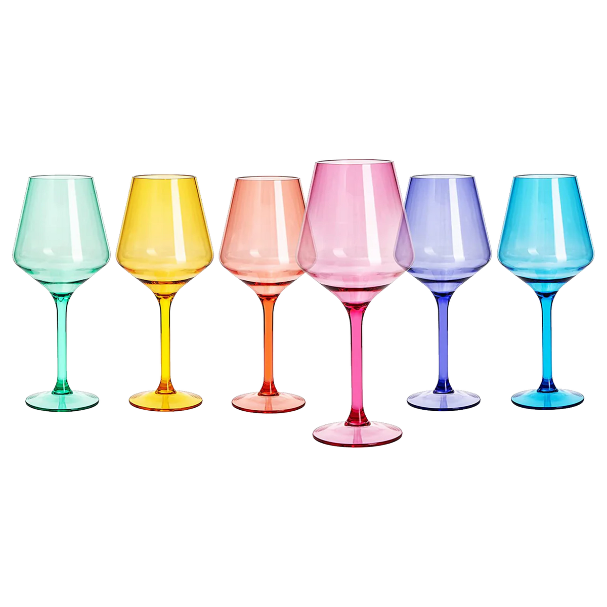 Unbreakable Colored Stemmed Wine Glasses, Acrylic oz Set - 6