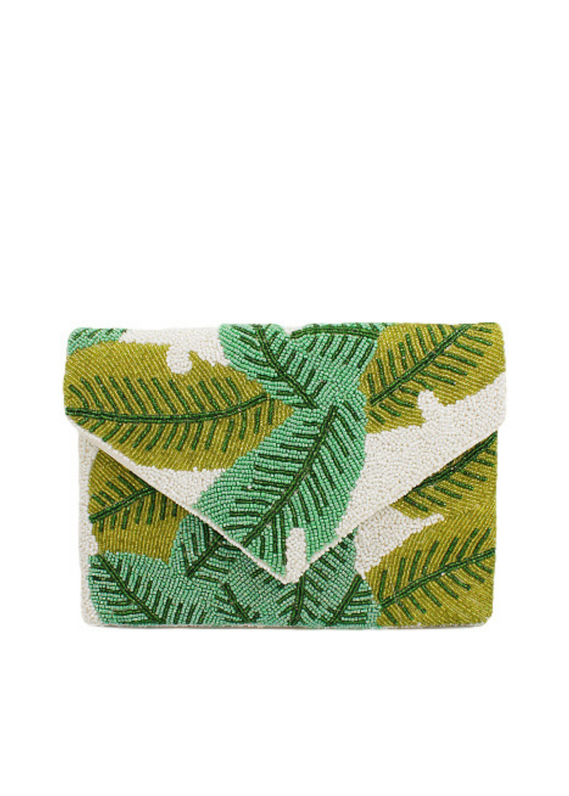 Palm Leaf Beaded Envelope Clutch