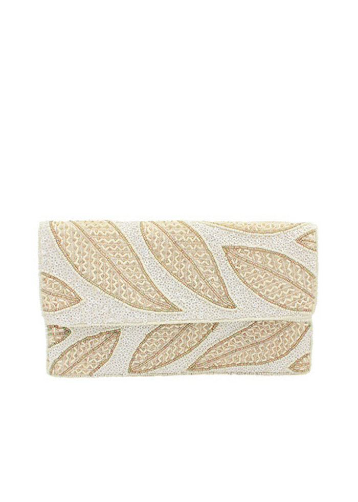 Neutral Leaf Beaded Clutch