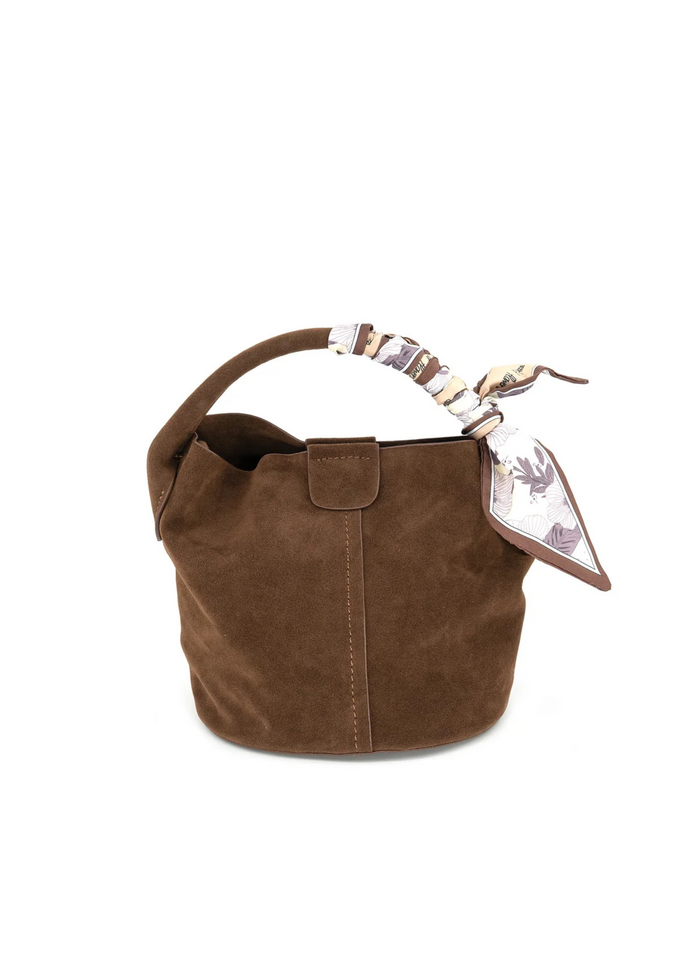 Suede Bucket Bag with Scarf