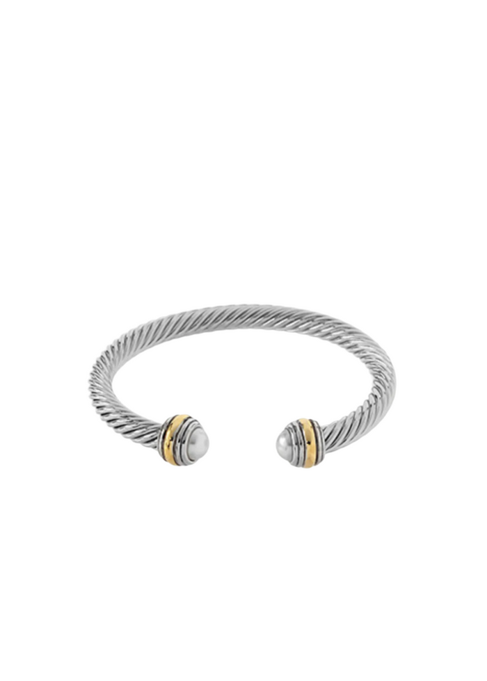 Cuff:Fcted Stone Ends Cable Wire Bracelet