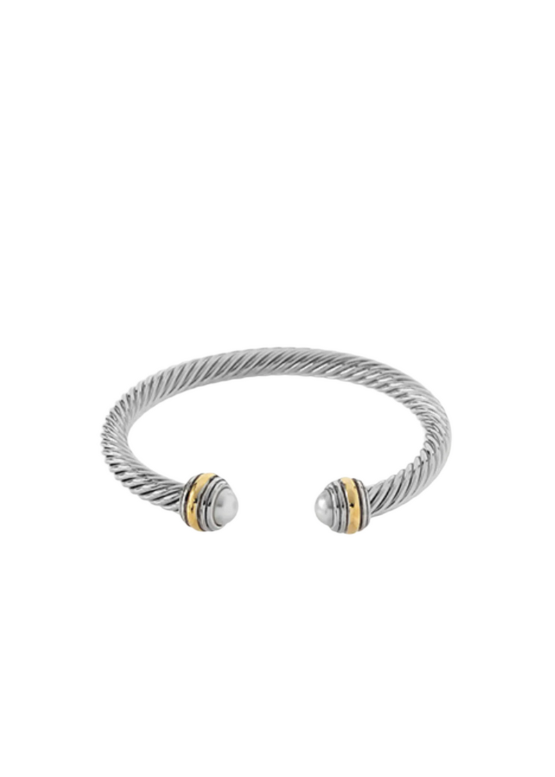 Cuff:Fcted Stone Ends Cable Wire Bracelet