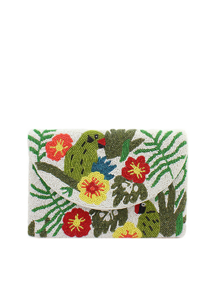 Parrot & Floral Beaded Clutch